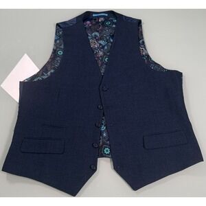 Harry Brown London Vest Mens 46 R Navy Blue w/ Floral lining Preppy
